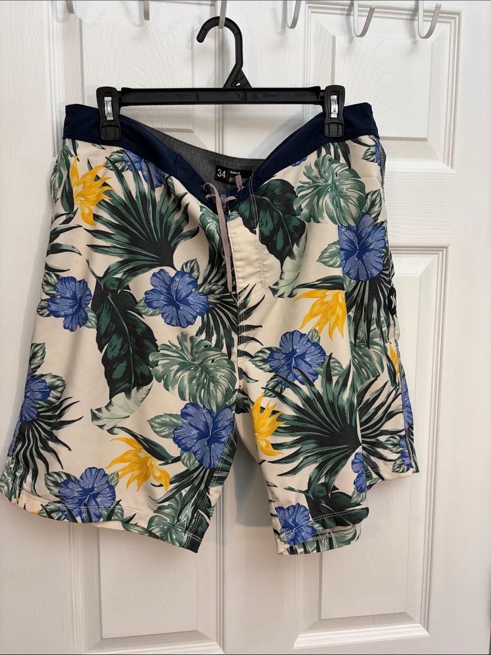 Hurley Men's Tropical Floral Board Shorts - Blue, Green, Yellow, Cream